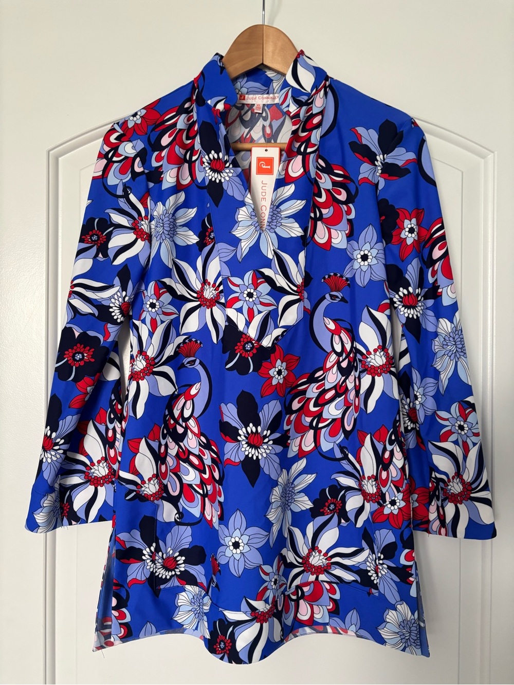 NWT Jude Connally Chris Top Tunic Twirling Peacock Cobalt Blue Floral Size XS